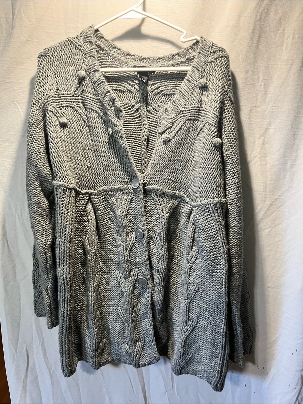 Alexandra Bartlett Light Gray Cable Knit Button Cardigan